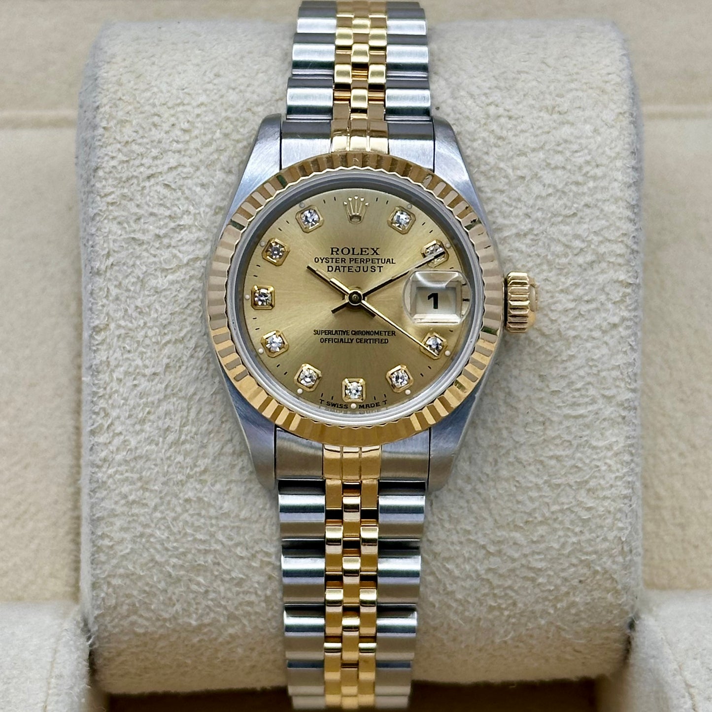 Lady-Datejust 26 18K Yellow Gold Champagne Big Diamond Ref 69173G 1995