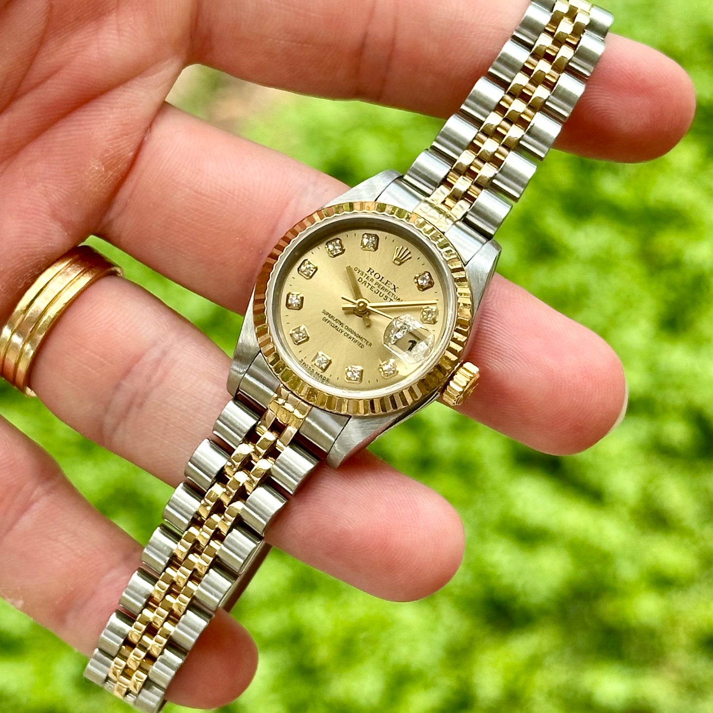 Lady-Datejust 26 18K Yellow Gold Champagne Big Diamond Ref 69173 1998