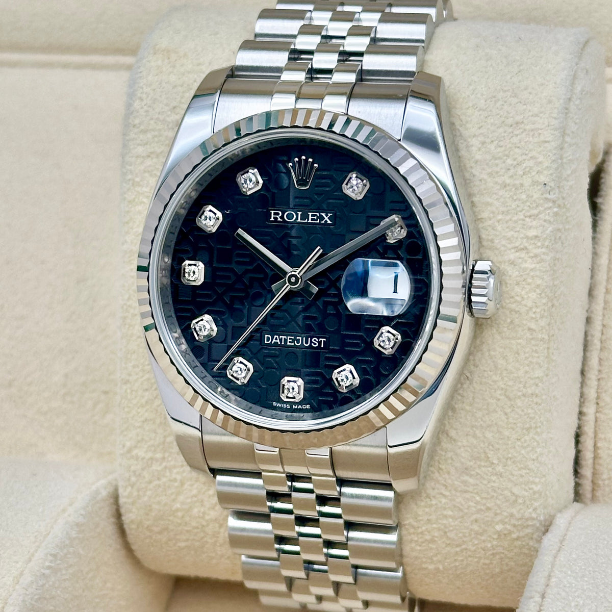 Datejust 36 Black Anniversary Diamond Dial Super Jubilee 18K White Gold Ref 116234 2012
