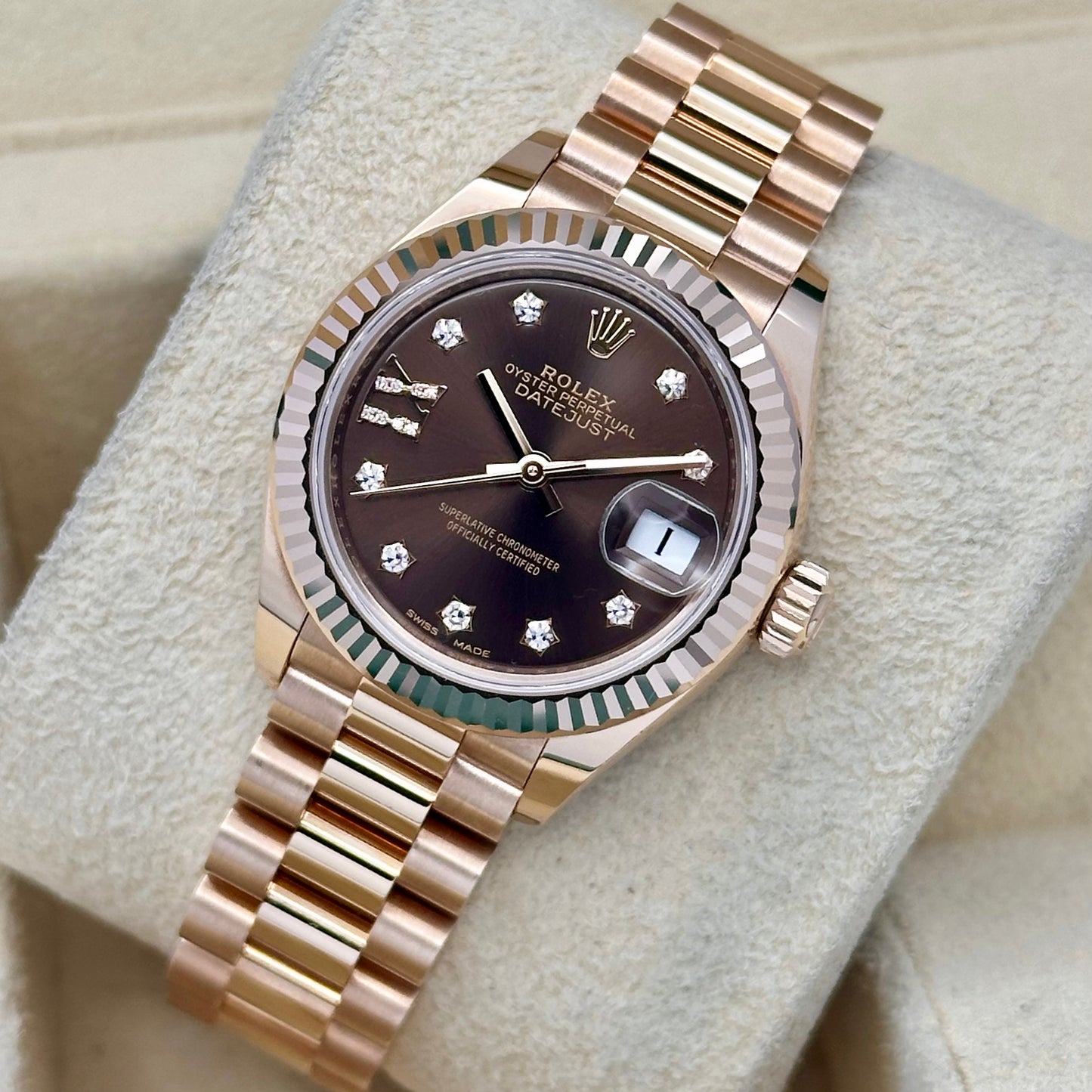 Lady-Datejust 28 Chocolate Diamond Star 18K Rose Gold President 279175