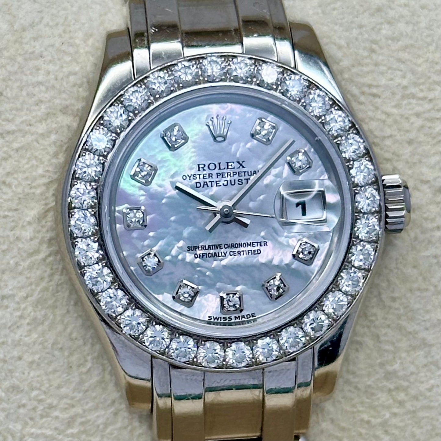 Lady-Datejust 29 Pearlmaster Factory Diamond Bezel MOP Diamond Dial Ref 80299