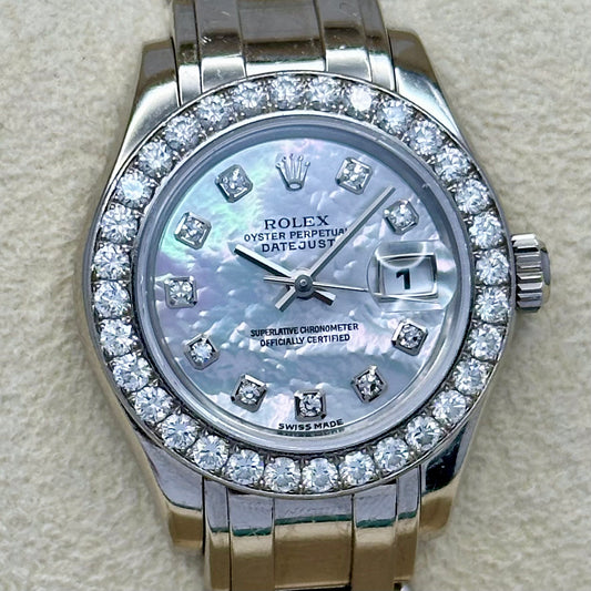 Lady-Datejust 29 Pearlmaster Factory Diamond Bezel MOP Diamond Dial Ref 80299