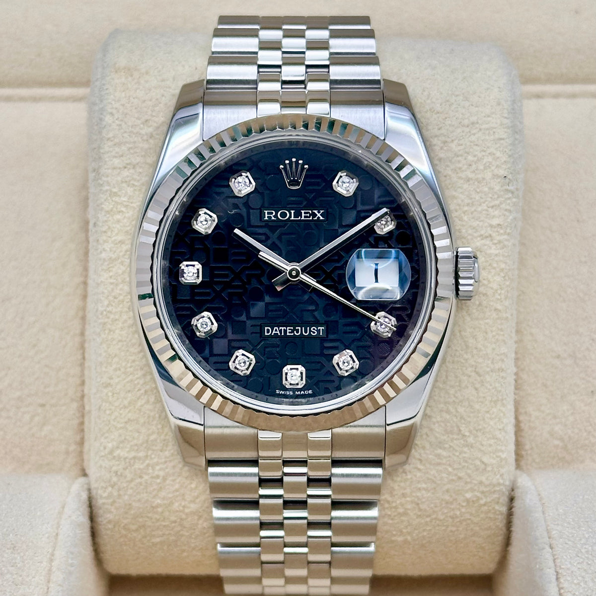 Datejust 36 Black Anniversary Diamond Dial Super Jubilee 18K White Gold Ref 116234 2012