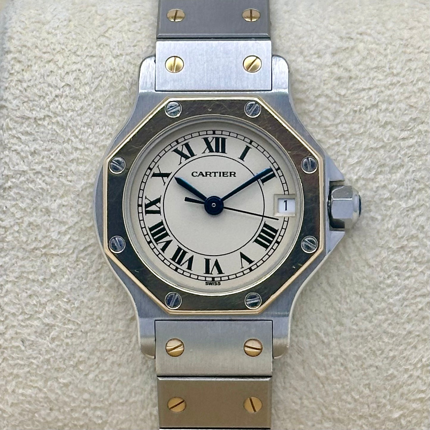 Santos Octagon Small White Romans 18K Yellow Gold Two Tone Ref 187903 1990