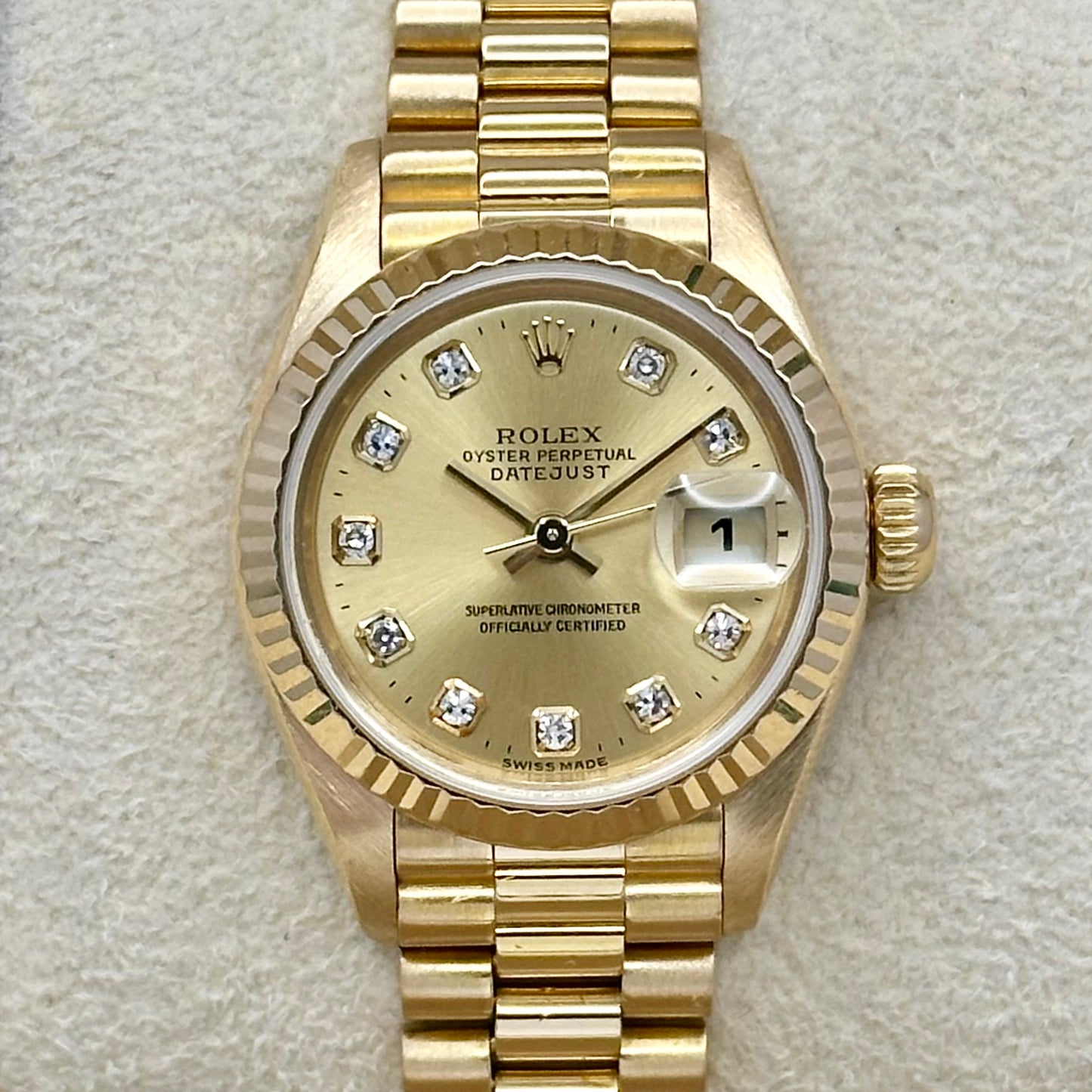 Lady-Datejust 26 Champagne Big Diamond 18K Yellow Gold President Ref 79178 1999