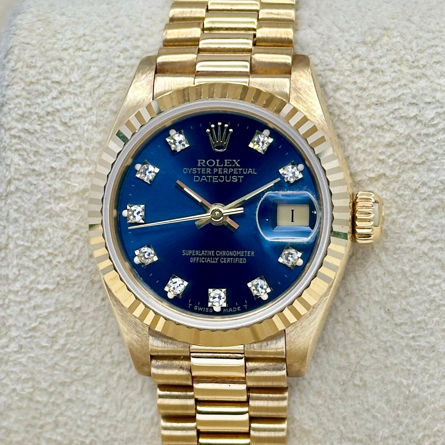 Lady-Datejust 26 Sunburst Blue Diamond 18K Yellow Gold President Ref 69178