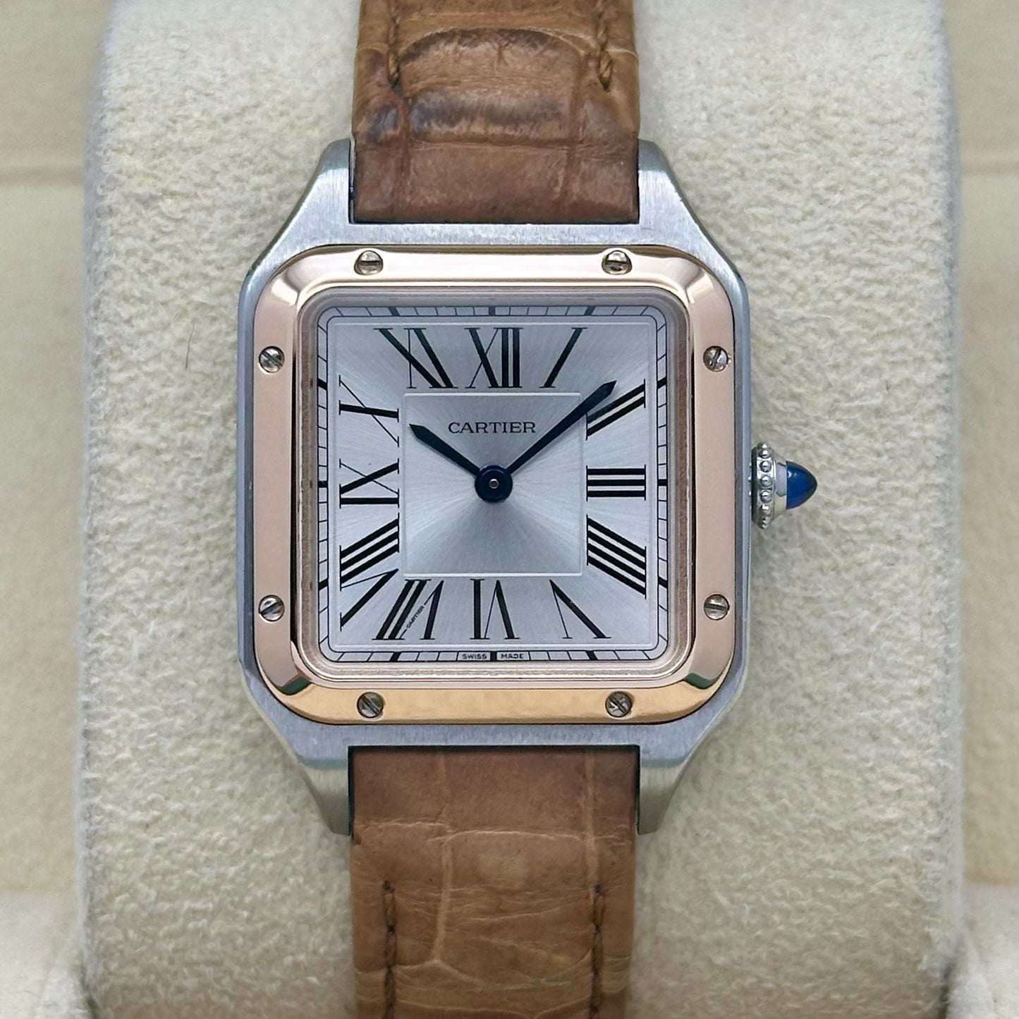 Santos Dumont Silver Romans 18K Rose Gold Bezel W2SA0012