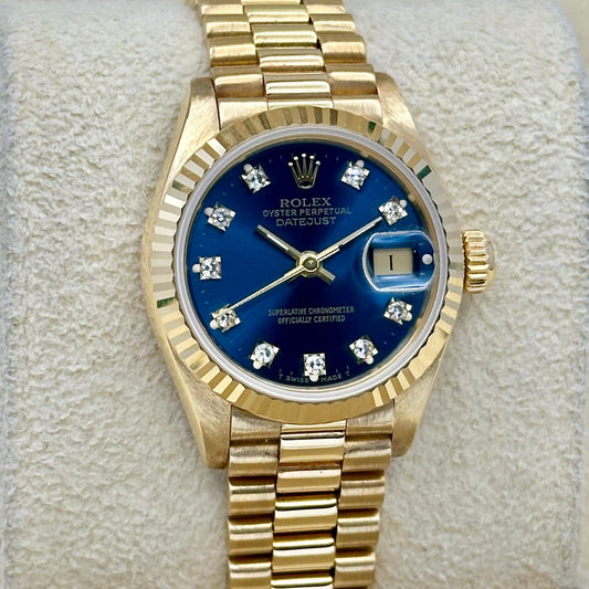Lady-Datejust 26 Sunburst Blue Diamond 18K Yellow Gold President Ref 69178