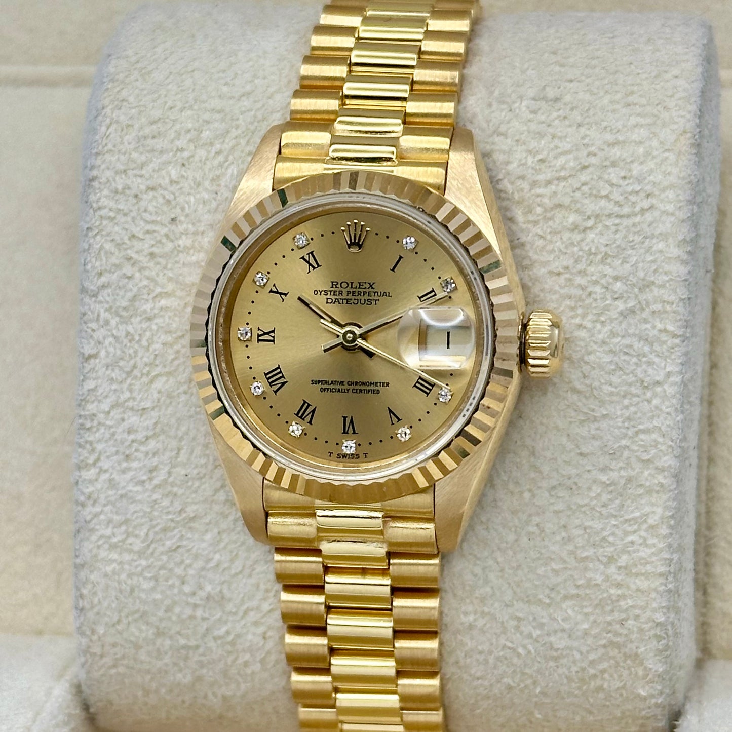 Lady-Datejust 26 Champagne Diamond 18K Yellow Gold President Ref 69178