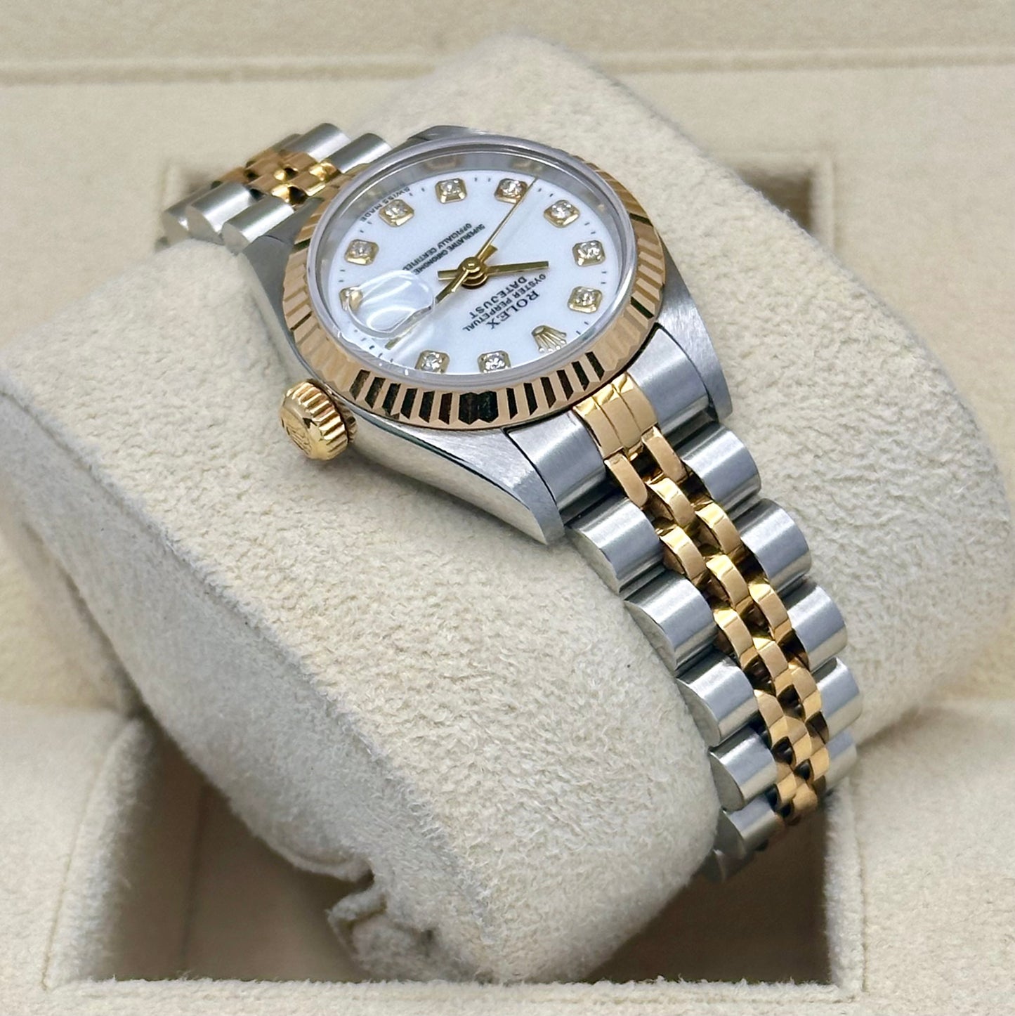 Lady-Datejust 26 White Big Diamond Dial 18K Yellow Gold Ref 69173G 1996