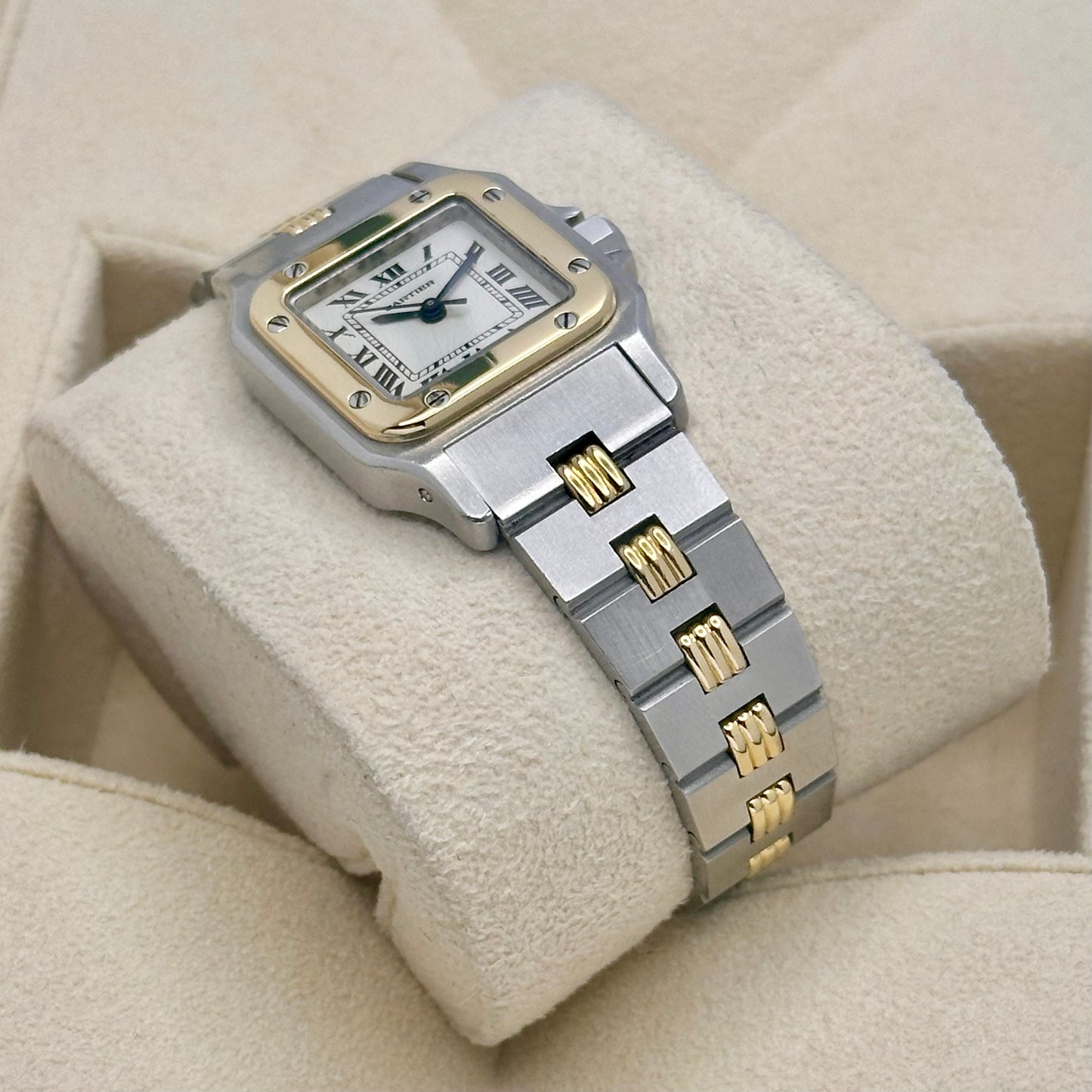 Santos Carrée Small 18K Yellow Gold White Romans Ref 0902 1990