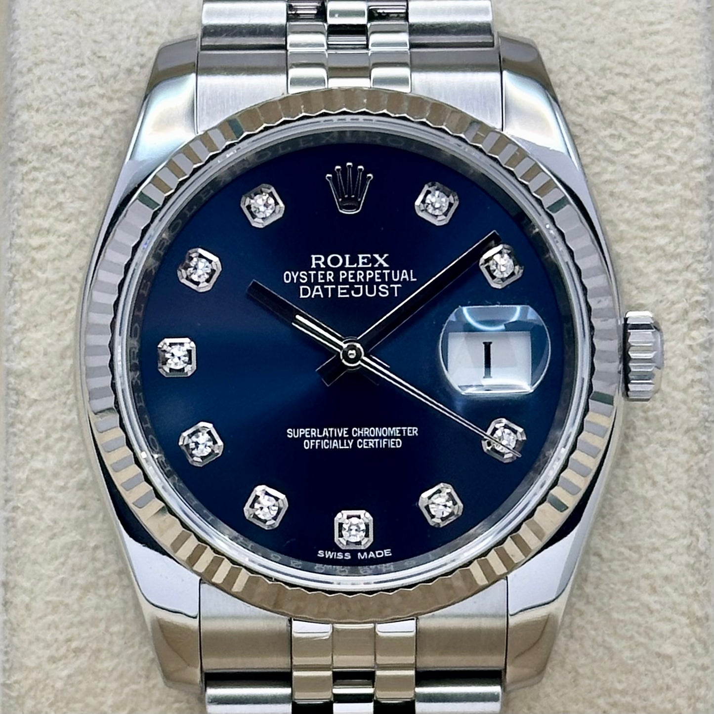 Datejust 36 Blue Diamond Dial Super Jubilee 18K White Gold Ref 116234 2016