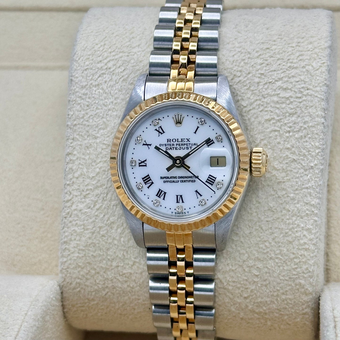 Lady-Datejust 26 White Buckley Diamond Dial 18K Yellow Gold Two Tone Ref 69173G 1988