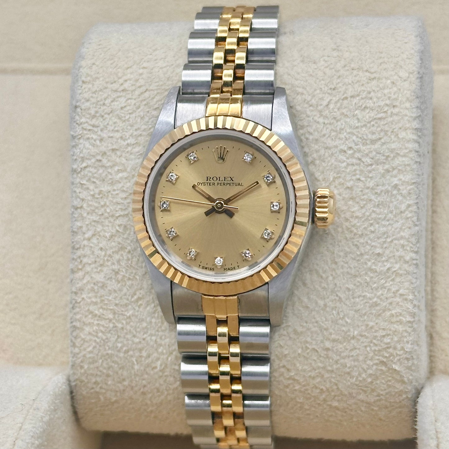 Oyster Perpetual 26 Champagne Diamond Dial 18K Yellow Gold Ref 67193 1991