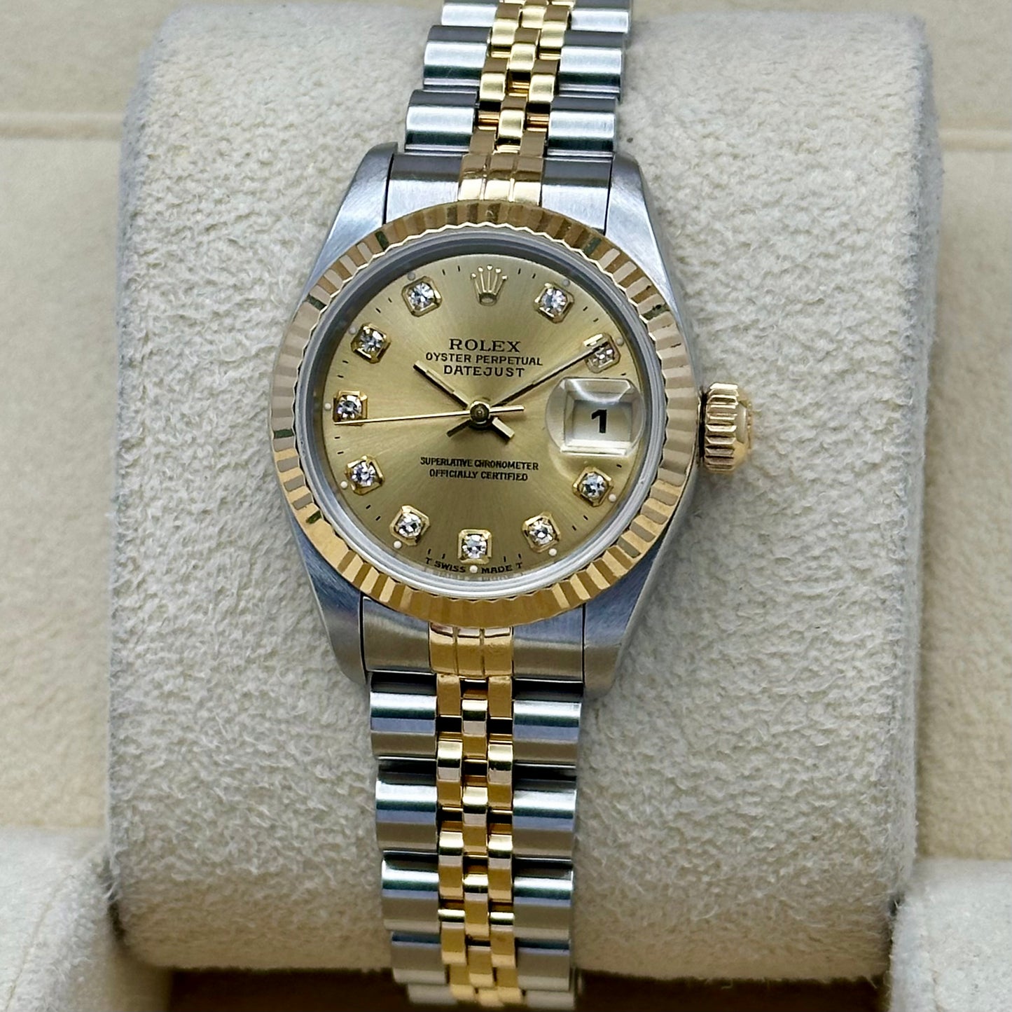 Lady-Datejust 26 18K Yellow Gold Champagne Big Diamond Ref 69173G 1995