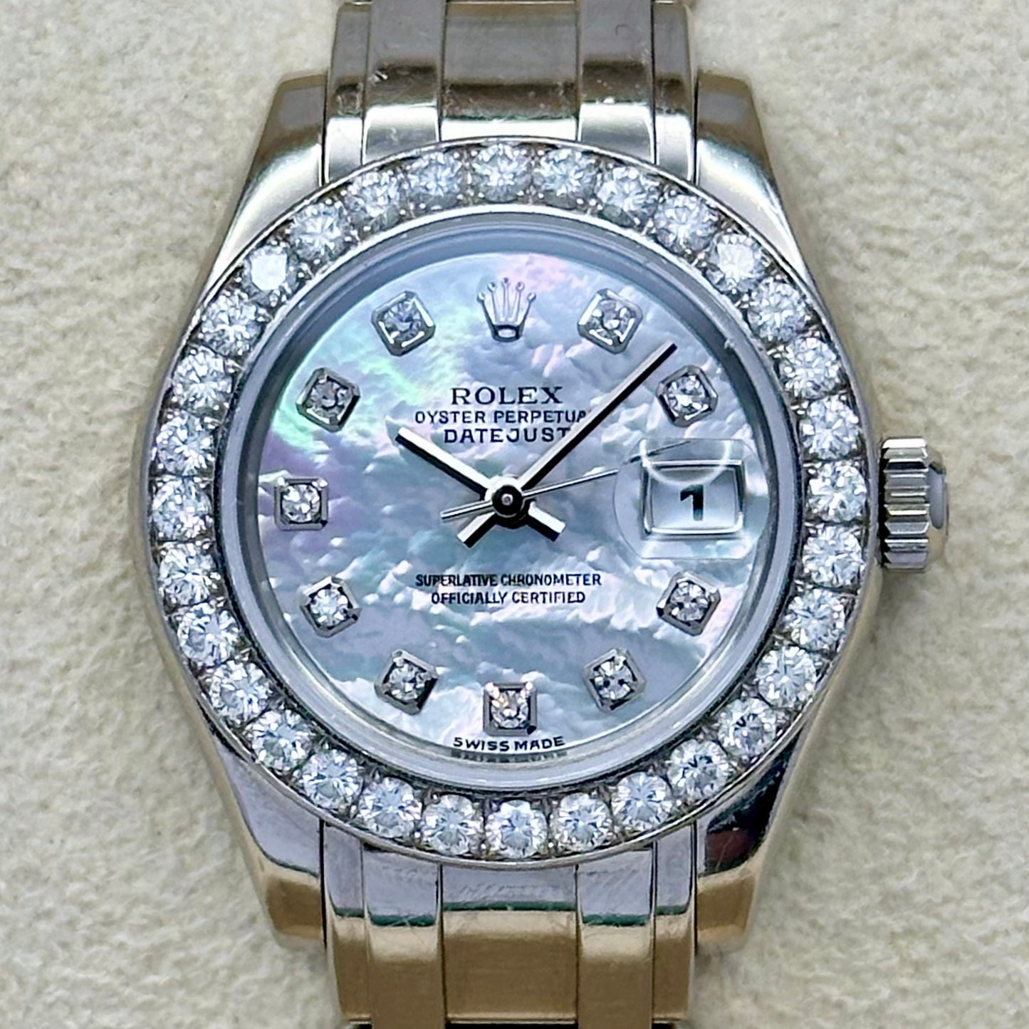 Lady-Datejust 29 Pearlmaster Factory Diamond Bezel MOP Diamond Dial Ref 80299