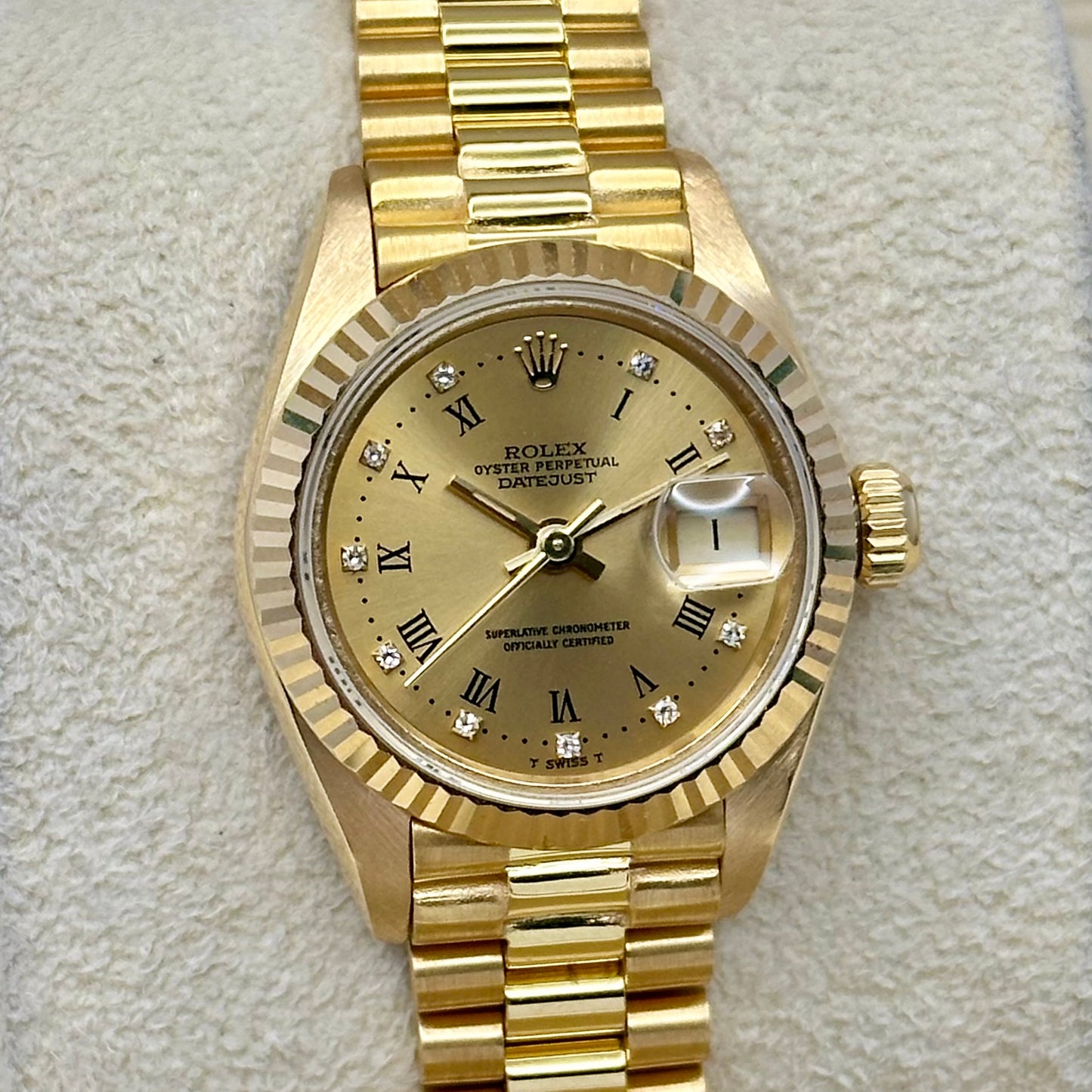 Lady-Datejust 26 Champagne Diamond 18K Yellow Gold President Ref 69178