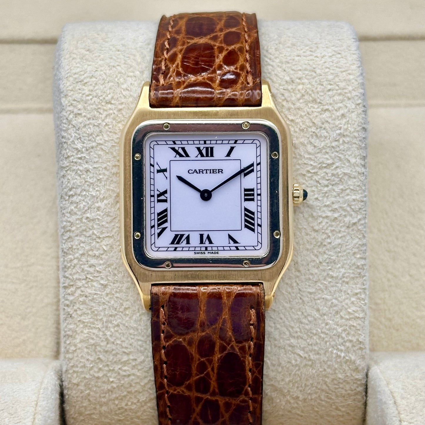 Santos Dumont 18K Yellow Gold Manual Winding White Romans Ref 96061 1990