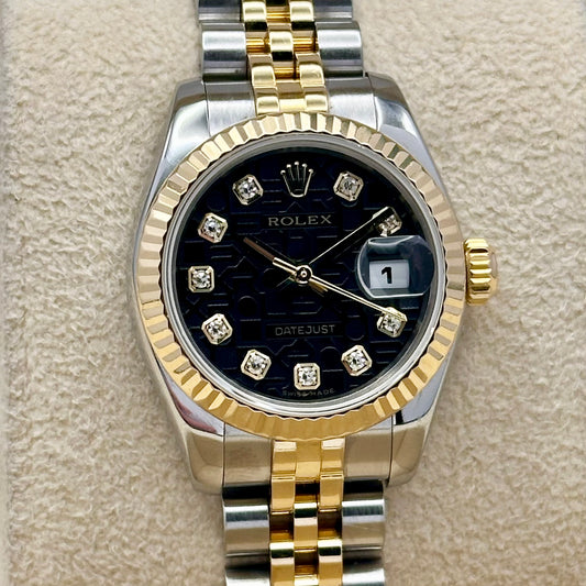 Lady-Datejust 26 Black Anniversary Diamond Dial 18K Yellow Gold Ref 179173