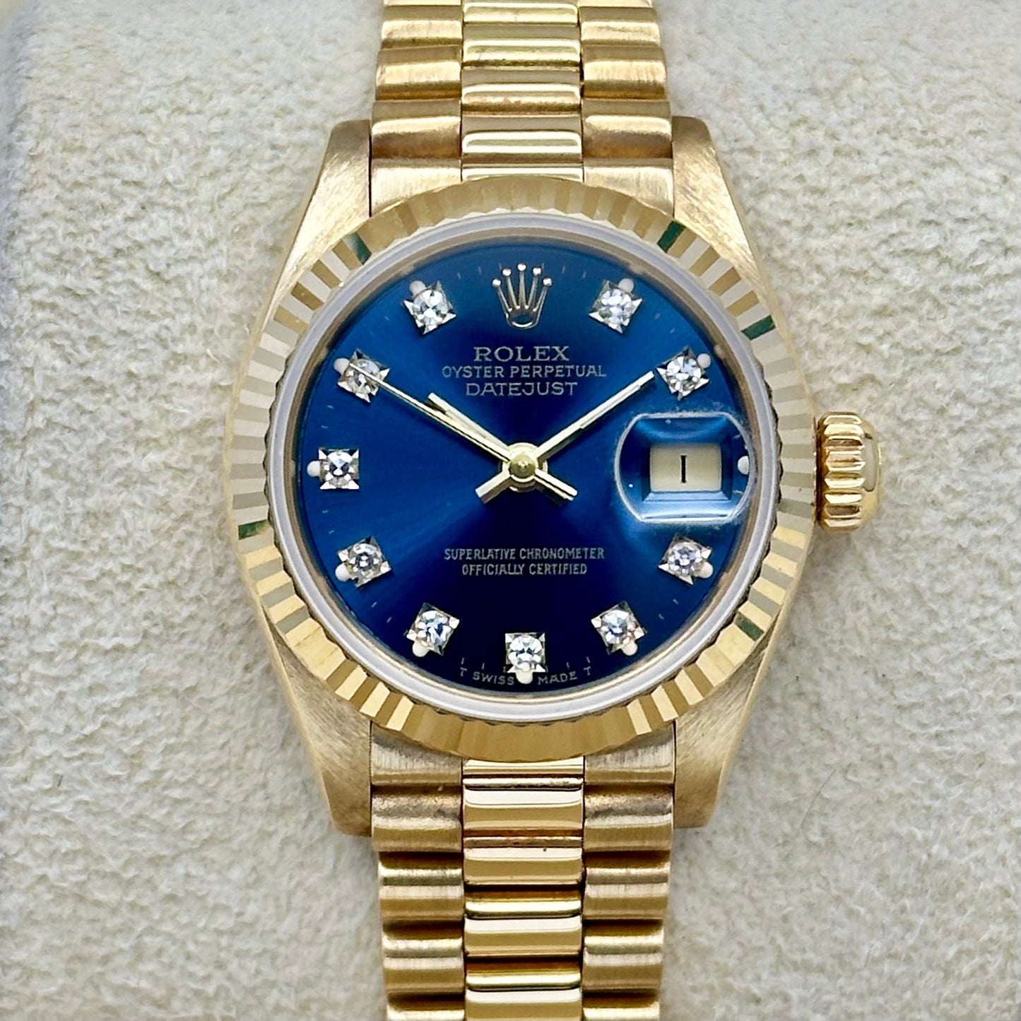 Lady-Datejust 26 Sunburst Blue Diamond 18K Yellow Gold President Ref 69178