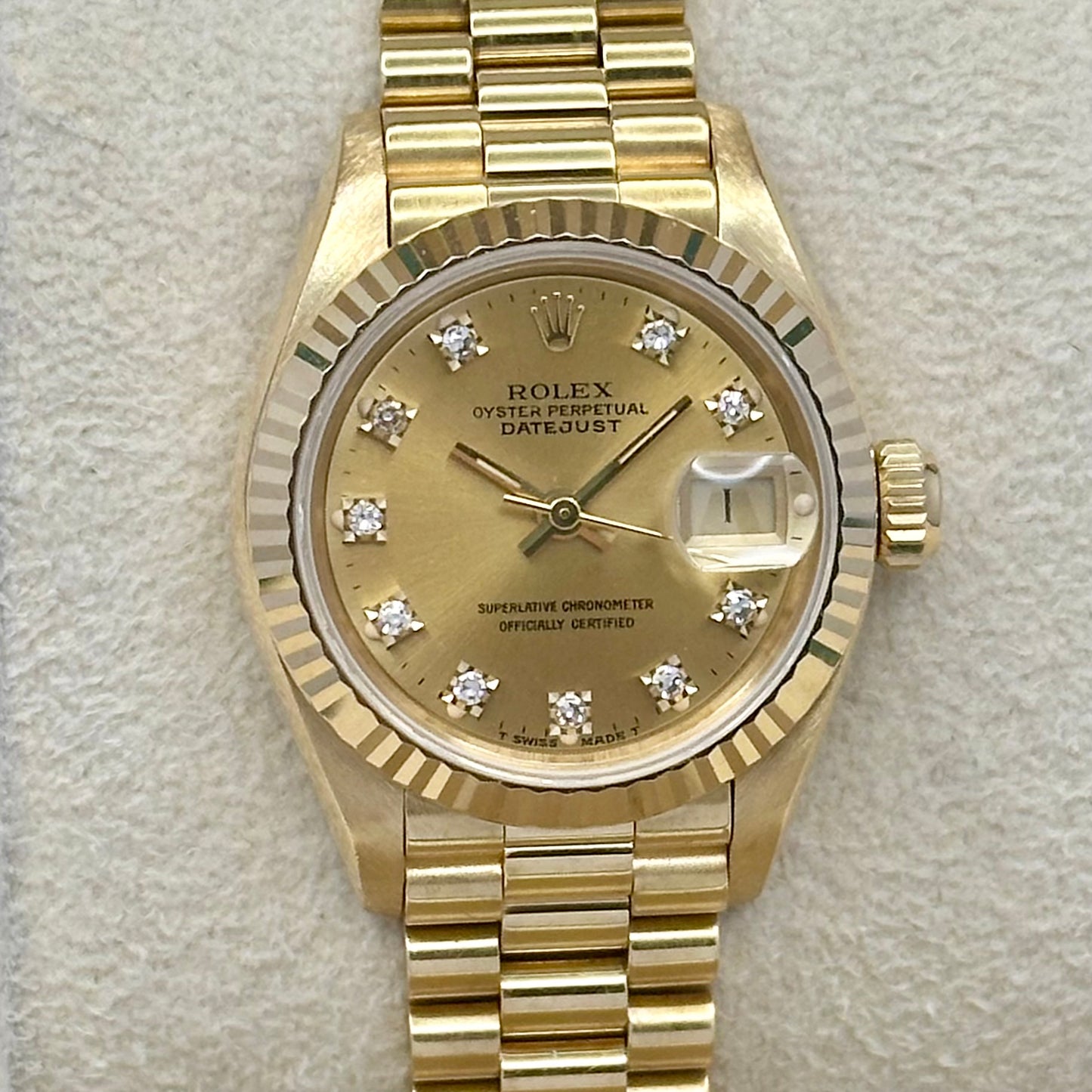 Lady-Datejust 26 Champagne Diamond 18K Yellow Gold President Ref 69178 1993