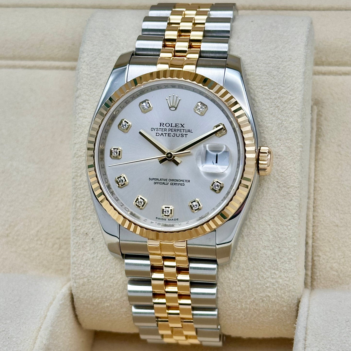 Datejust 36 Silver Diamond Super Jubilee 18K Yellow Gold Ref 116233 2007