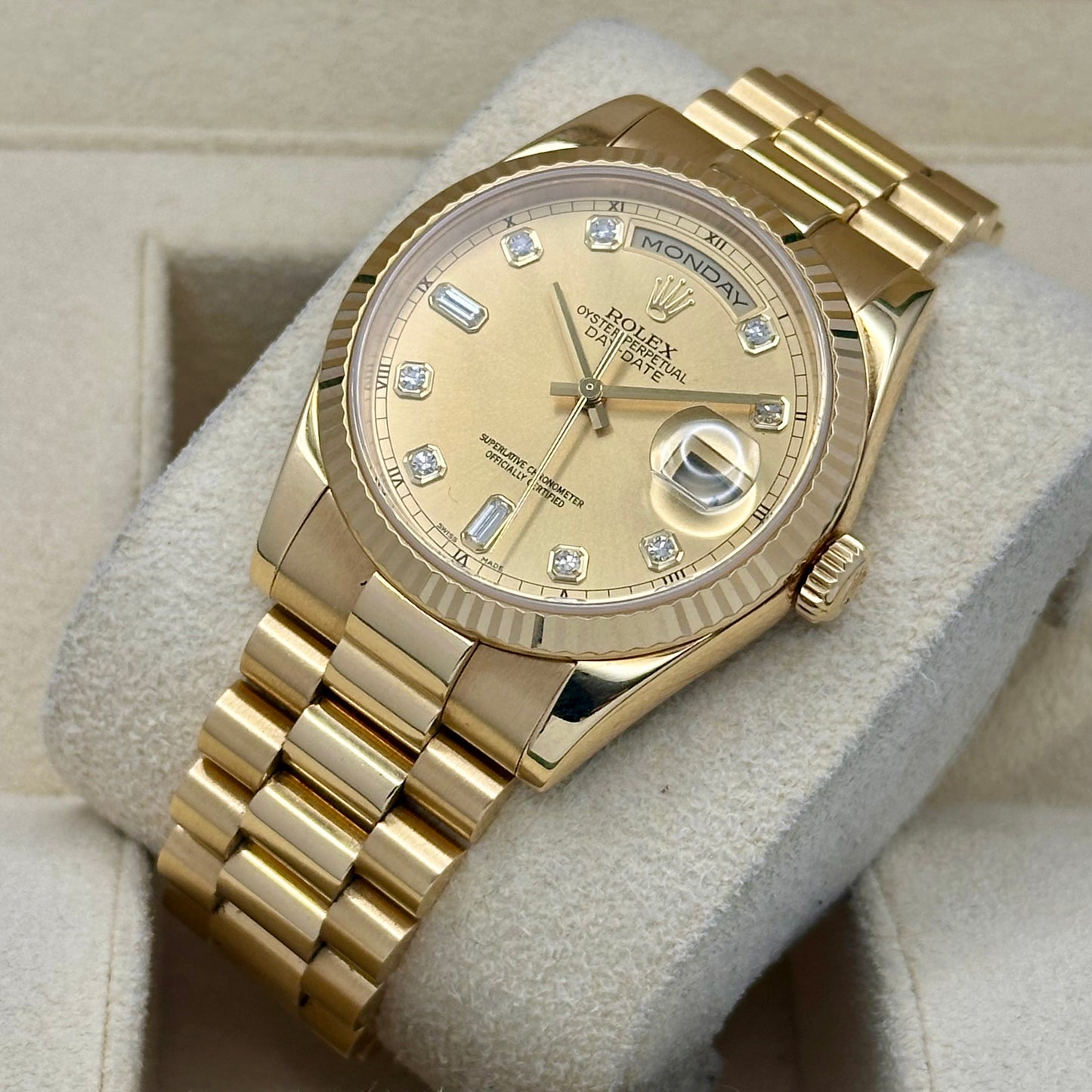 Day-Date 36 Champagne Baguettes 18K Yellow Gold Ref 118238 2005