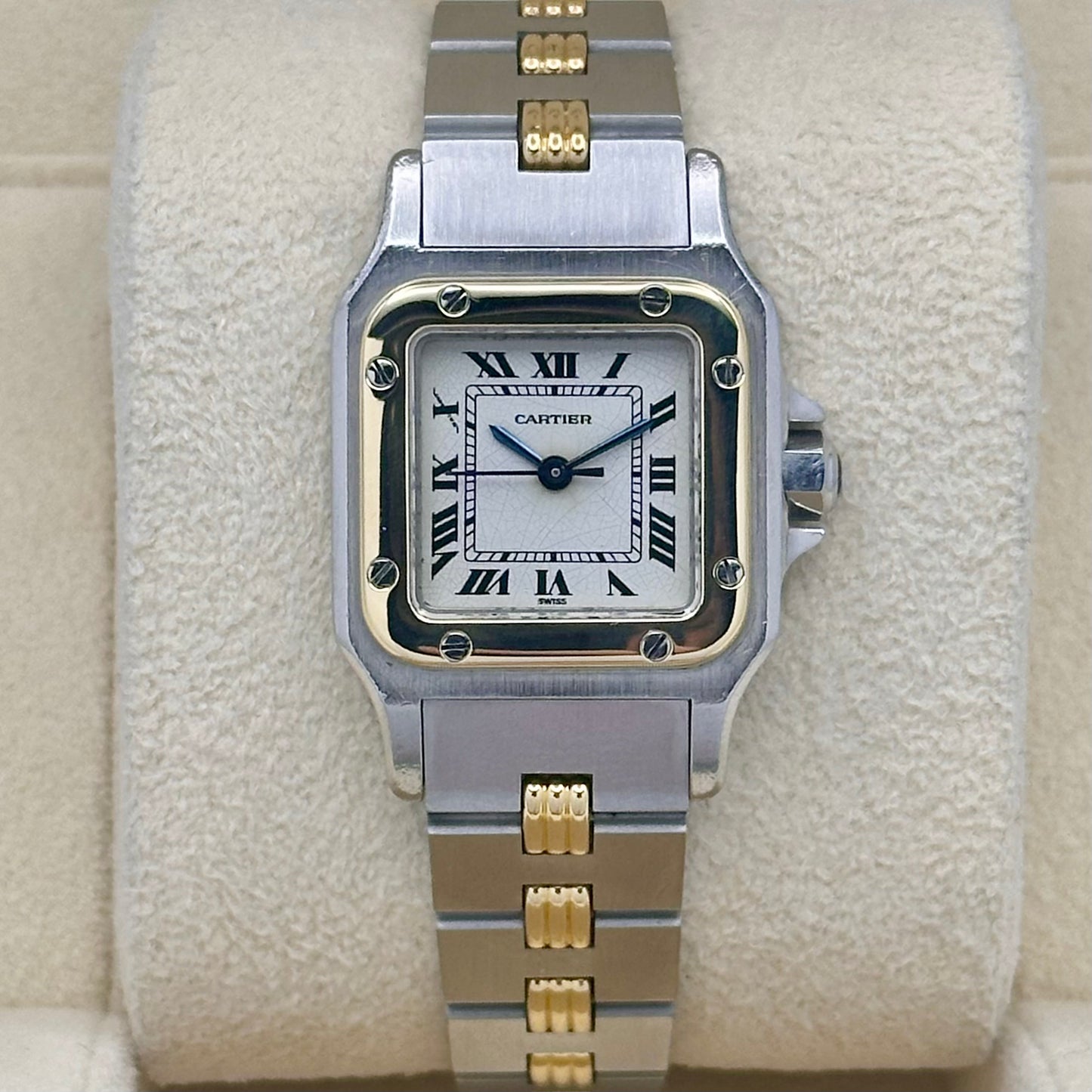 Santos Carrée Small 18K Yellow Gold White Romans Ref 0902 1990