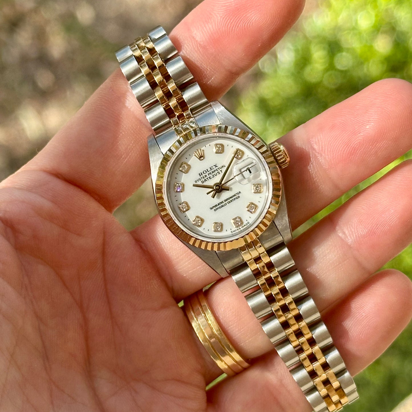 Lady-Datejust 26 White Big Diamond Dial 18K Yellow Gold Ref 69173G 1996