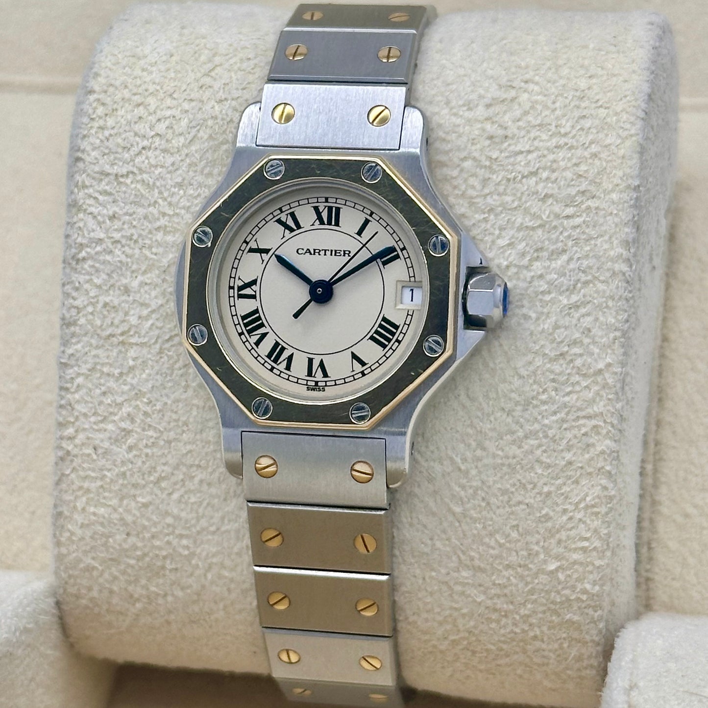 Santos Octagon Small White Romans 18K Yellow Gold Two Tone Ref 187903 1990