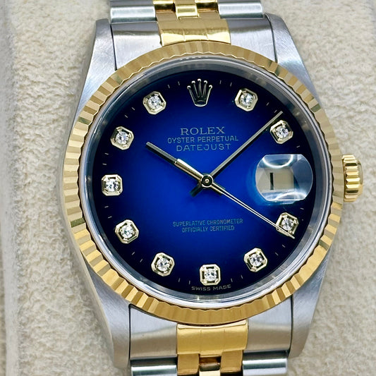 (ON HOLD) Datejust 36 Blue Vignette Diamond 18K Yellow Gold Ref 16233G 2000