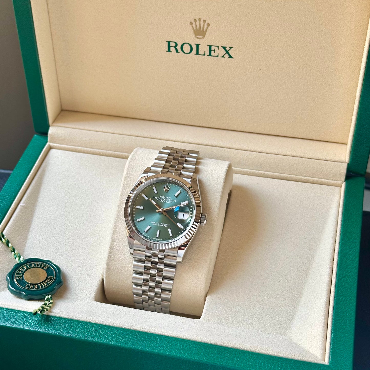 Datejust 36 Mint Green 18K White Gold Ref 126234 2026