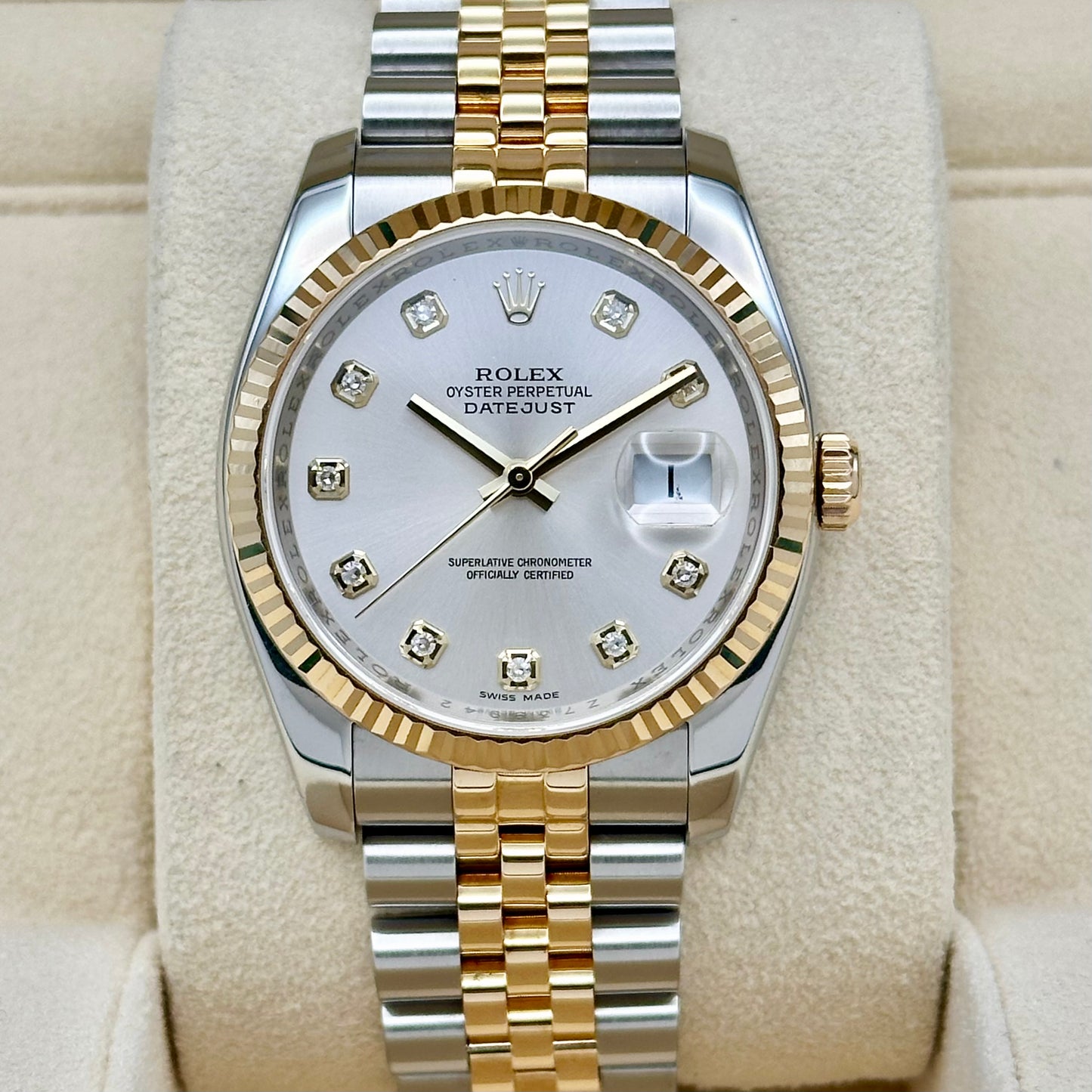Datejust 36 Silver Diamond Super Jubilee 18K Yellow Gold Ref 116233 2007