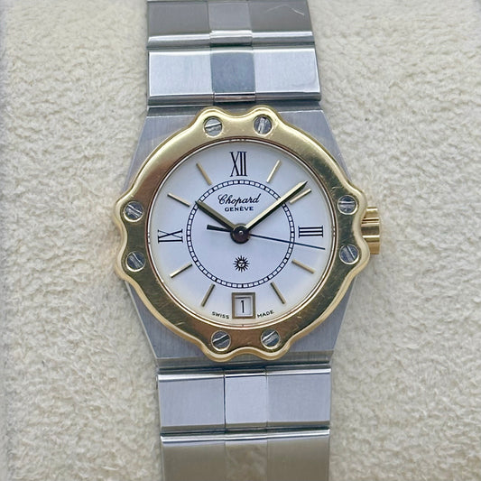 St. Mortiz Small White Romans 18K Yellow Gold Bezel Ref 8024