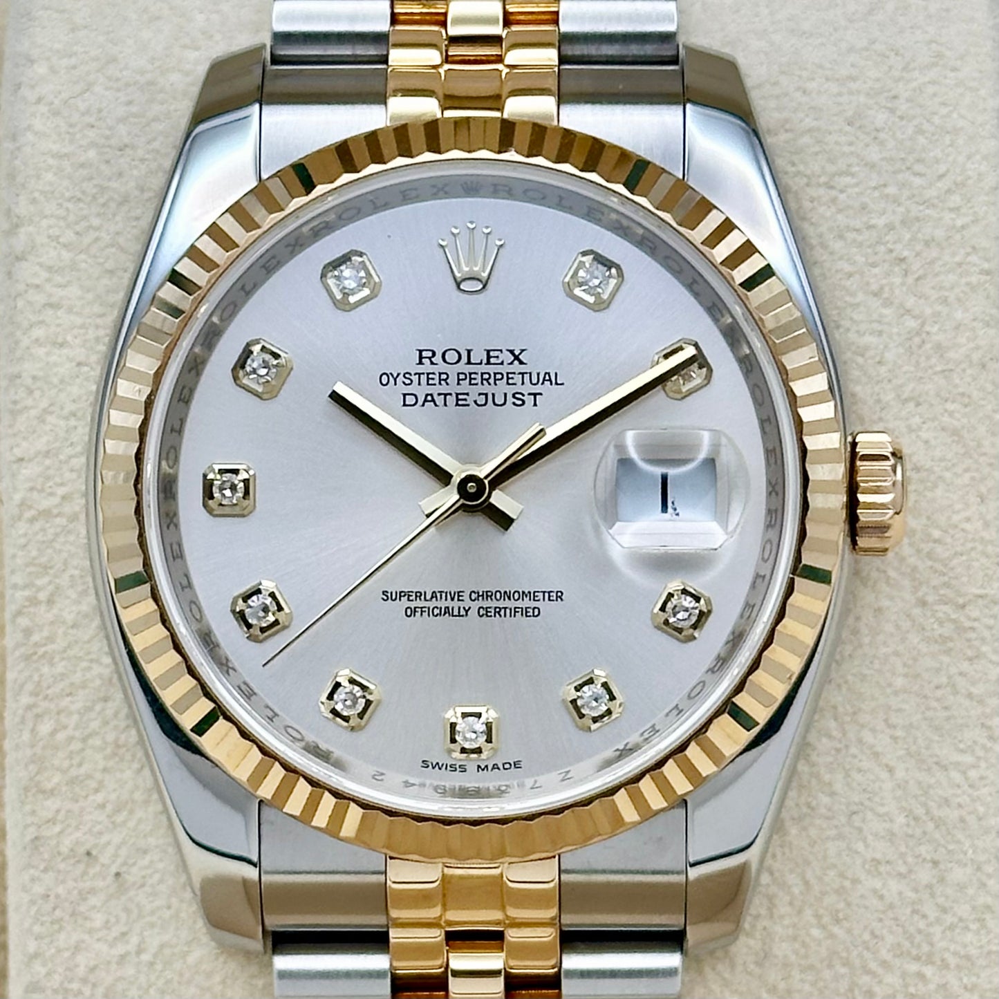 Datejust 36 Silver Diamond Super Jubilee 18K Yellow Gold Ref 116233 2007