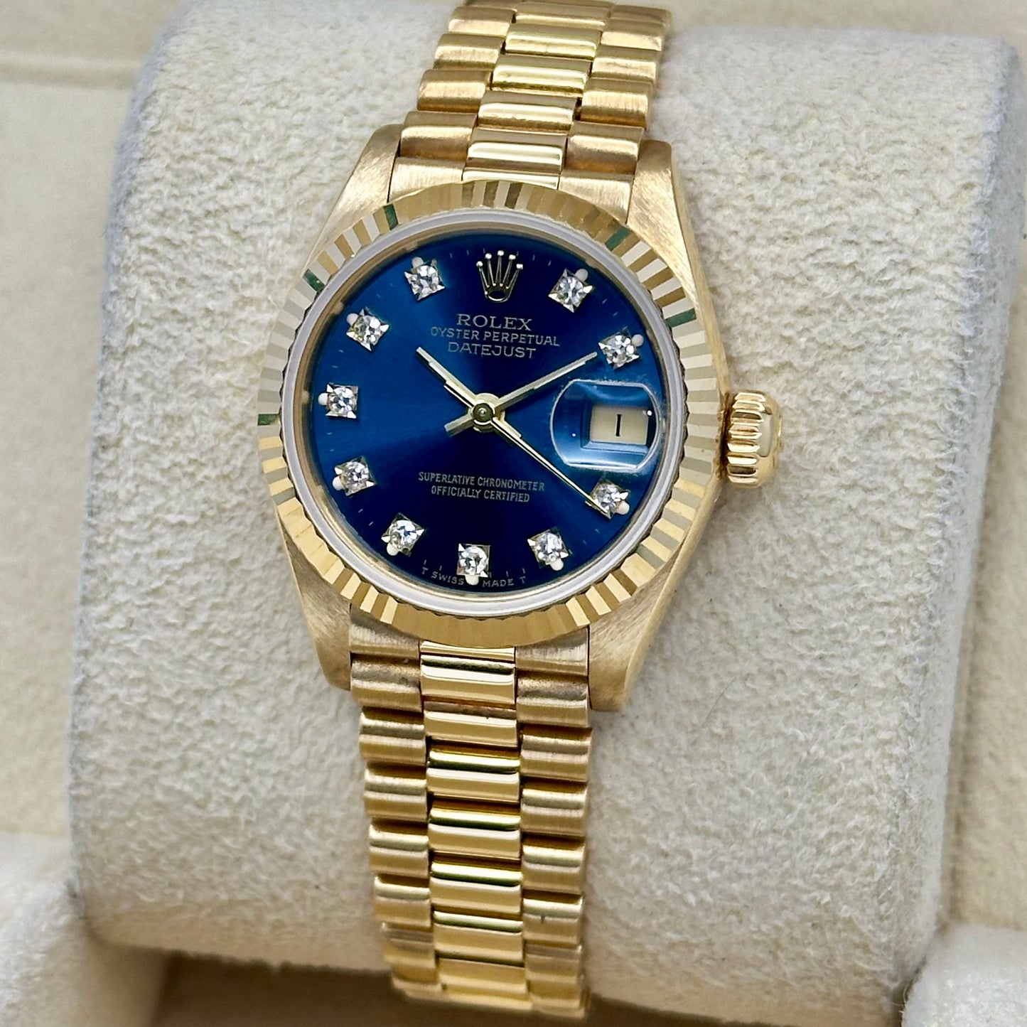 Lady-Datejust 26 Sunburst Blue Diamond 18K Yellow Gold President Ref 69178