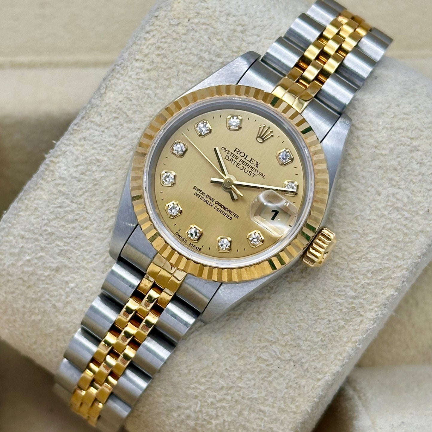 Lady-Datejust 26 Champagne Big Diamond Ref 69173 New Old Stock