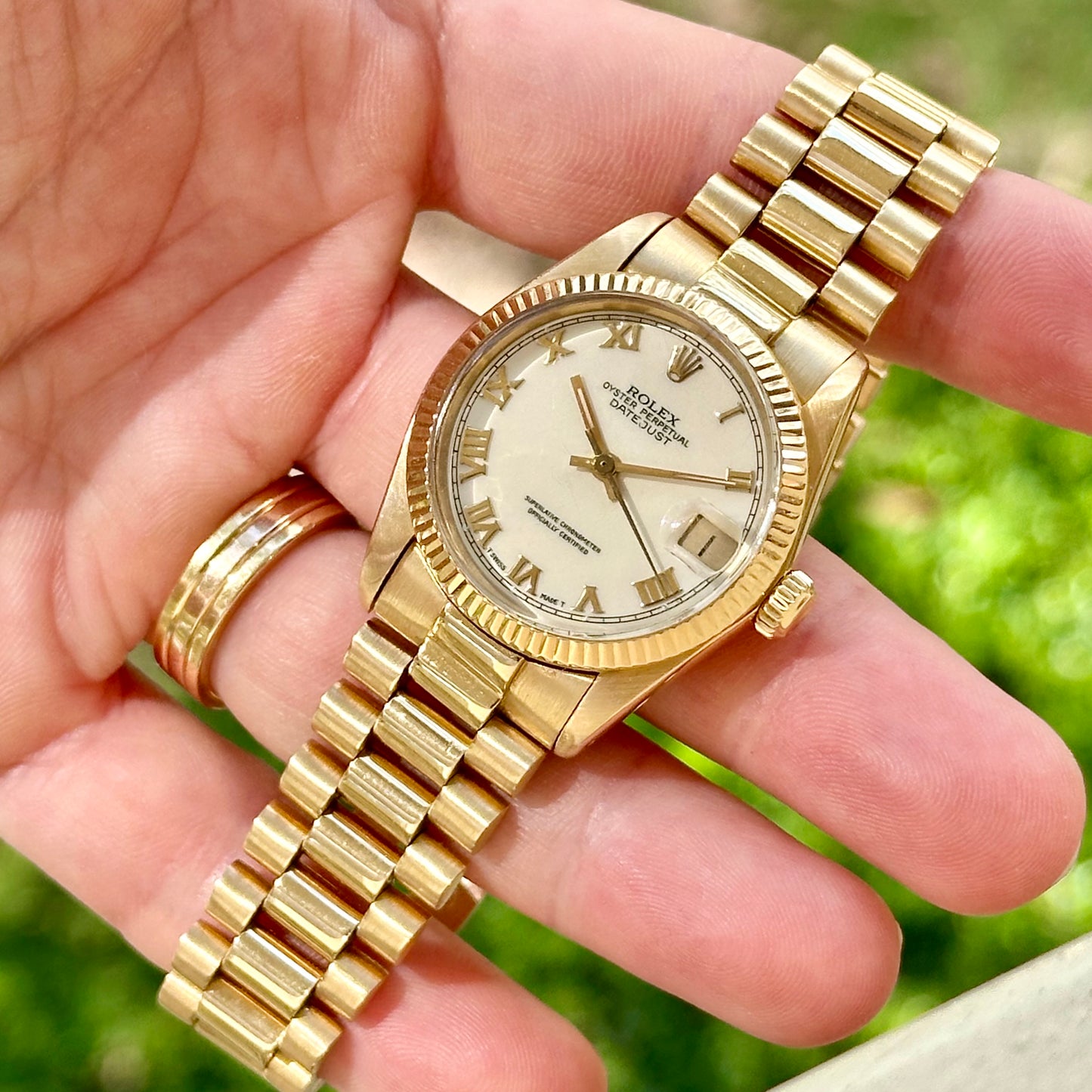Datejust 31 White Romans 18K Yellow Gold Presidential Ref 6824 1979
