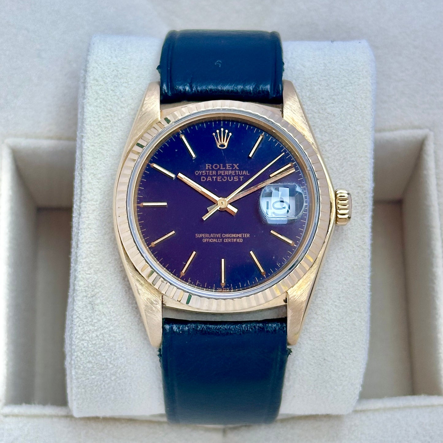 Datejust 36 Blue Enamel 18K Yellow Gold Ref 16018 1979