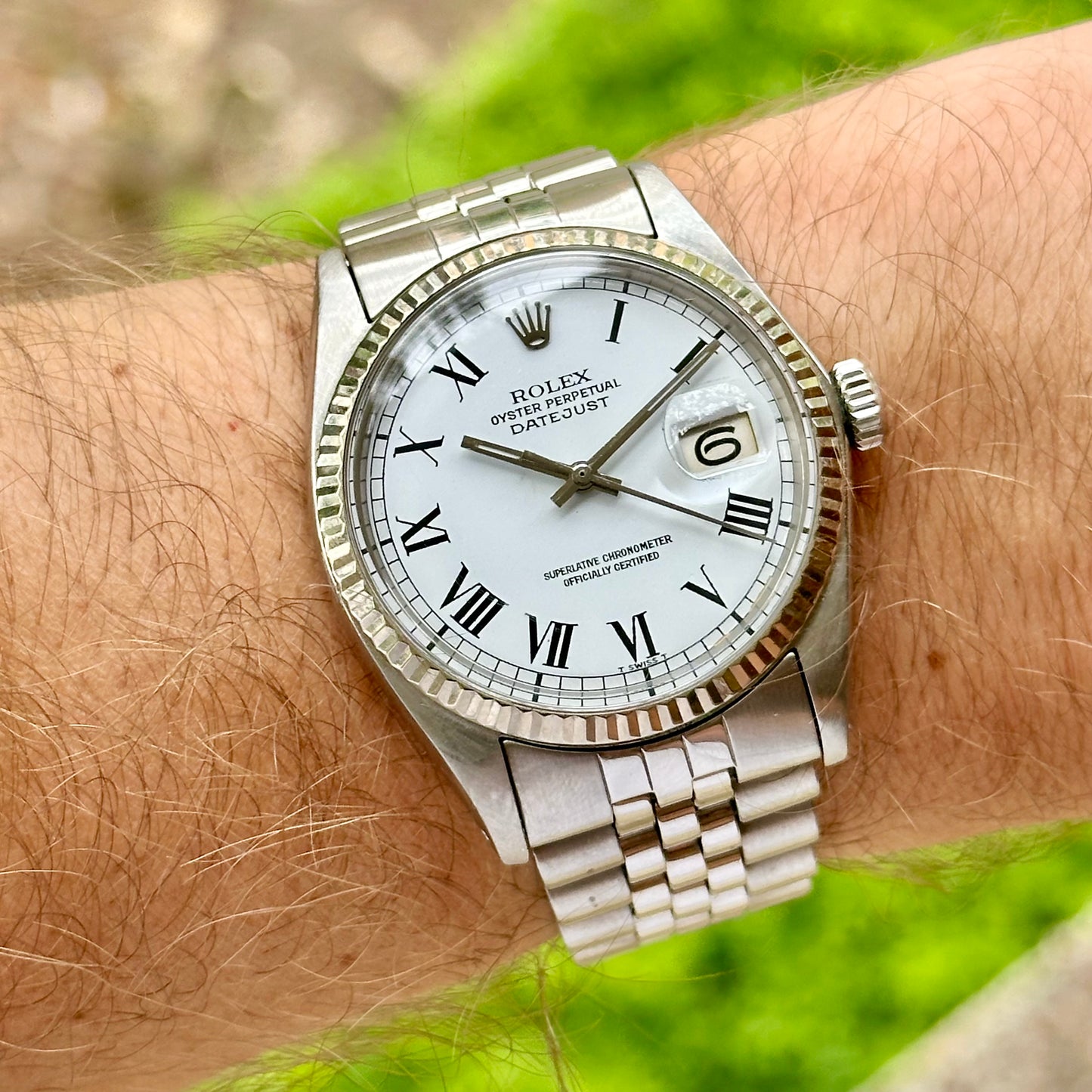 Datejust 36 White Buckley Romans 18K White Gold Ref 1601 1968