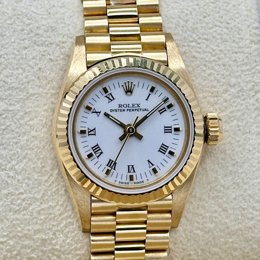 Oyster Perpetual 26 White Buckley 18K Yellow Gold Presidential Ref 67198 1985