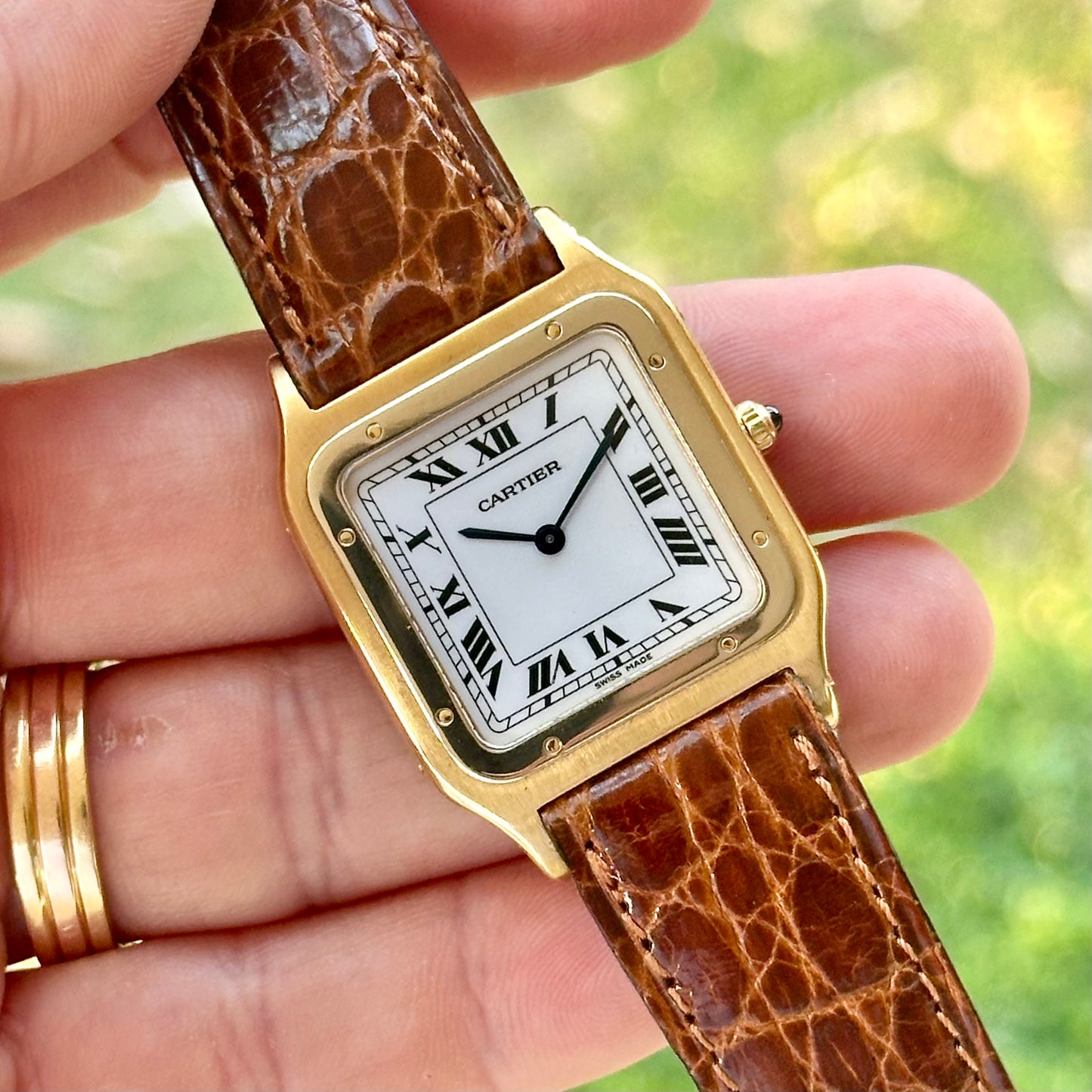 Santos Dumont 18K Yellow Gold Manual Winding White Romans Ref 96061 1990