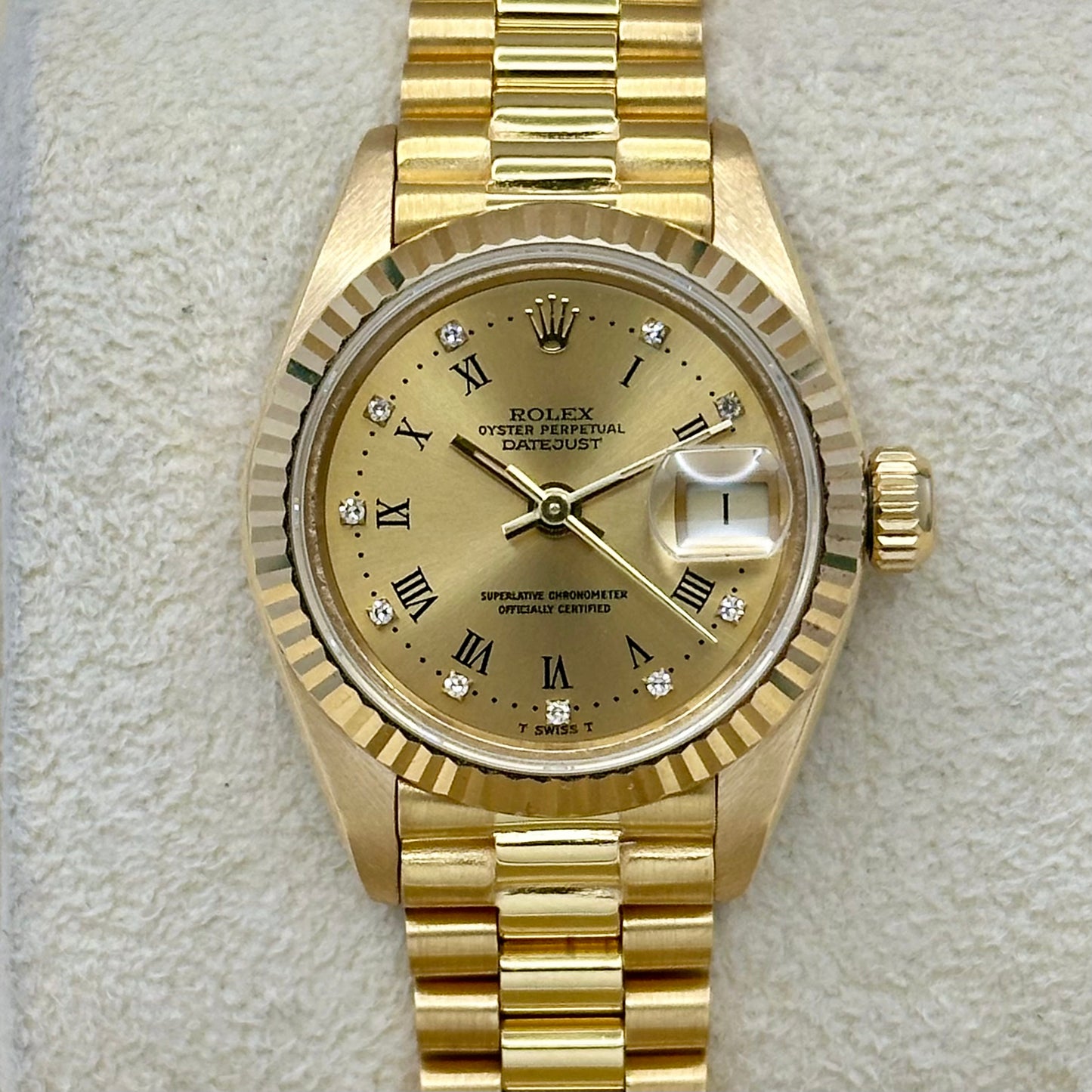 Lady-Datejust 26 Champagne Diamond 18K Yellow Gold President Ref 69178