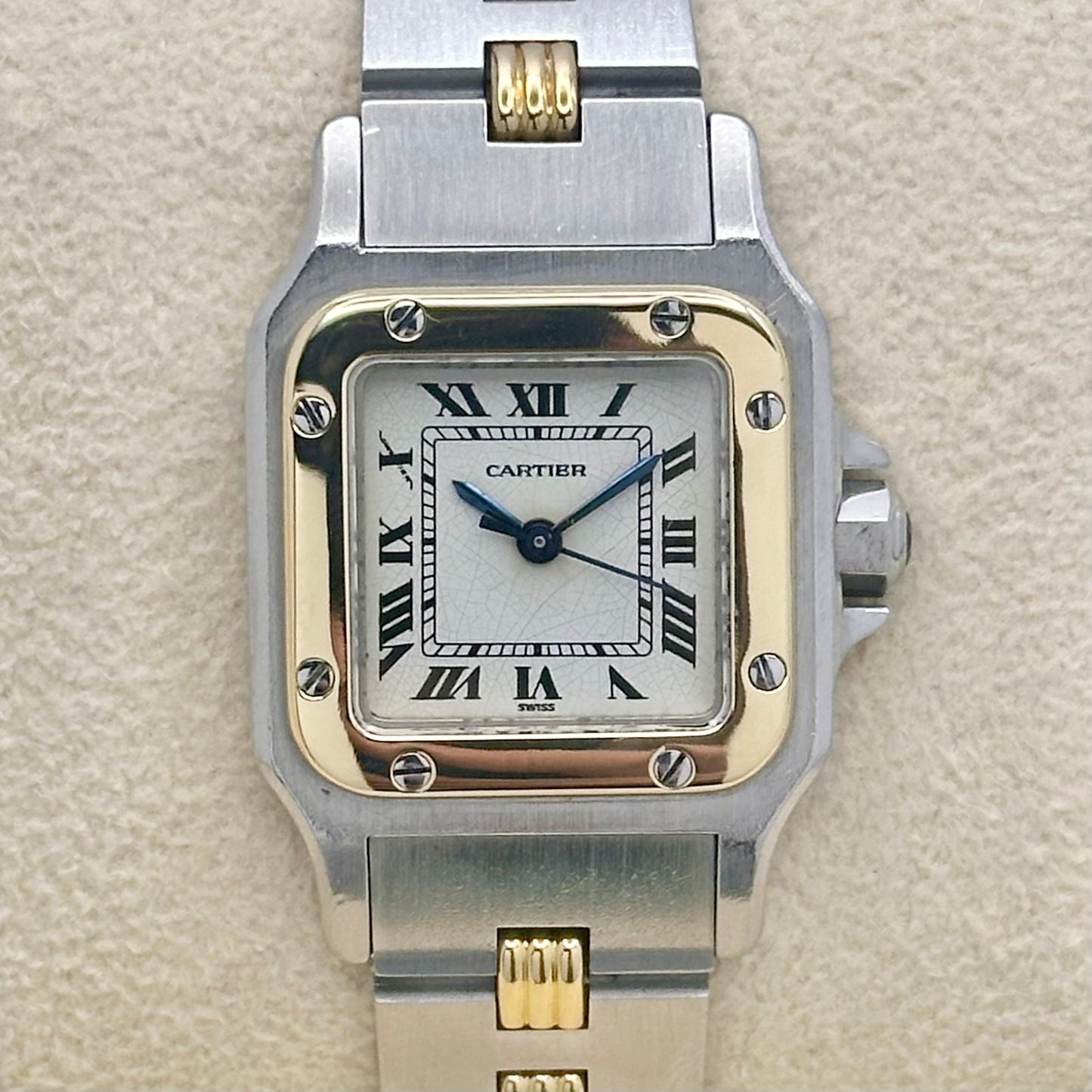 Santos Carrée Small 18K Yellow Gold White Romans Ref 0902 1990