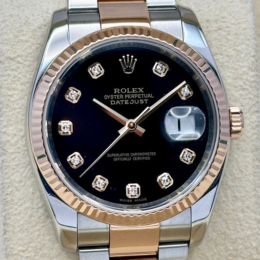 Datejust 36 Black Diamond Dial 18K Rose Gold Ref 116231
