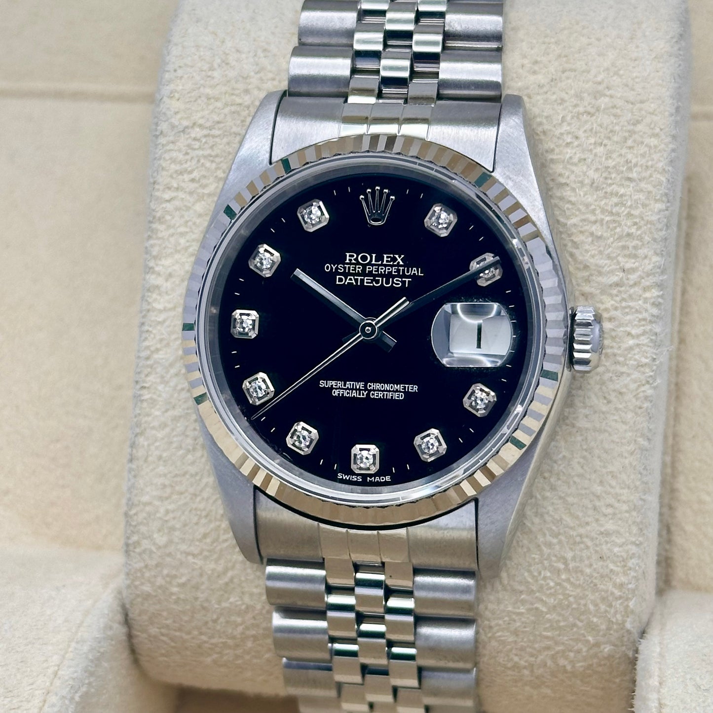 Rolex Datejust 36 Black Diamond Dial Ref 16234G 2003
