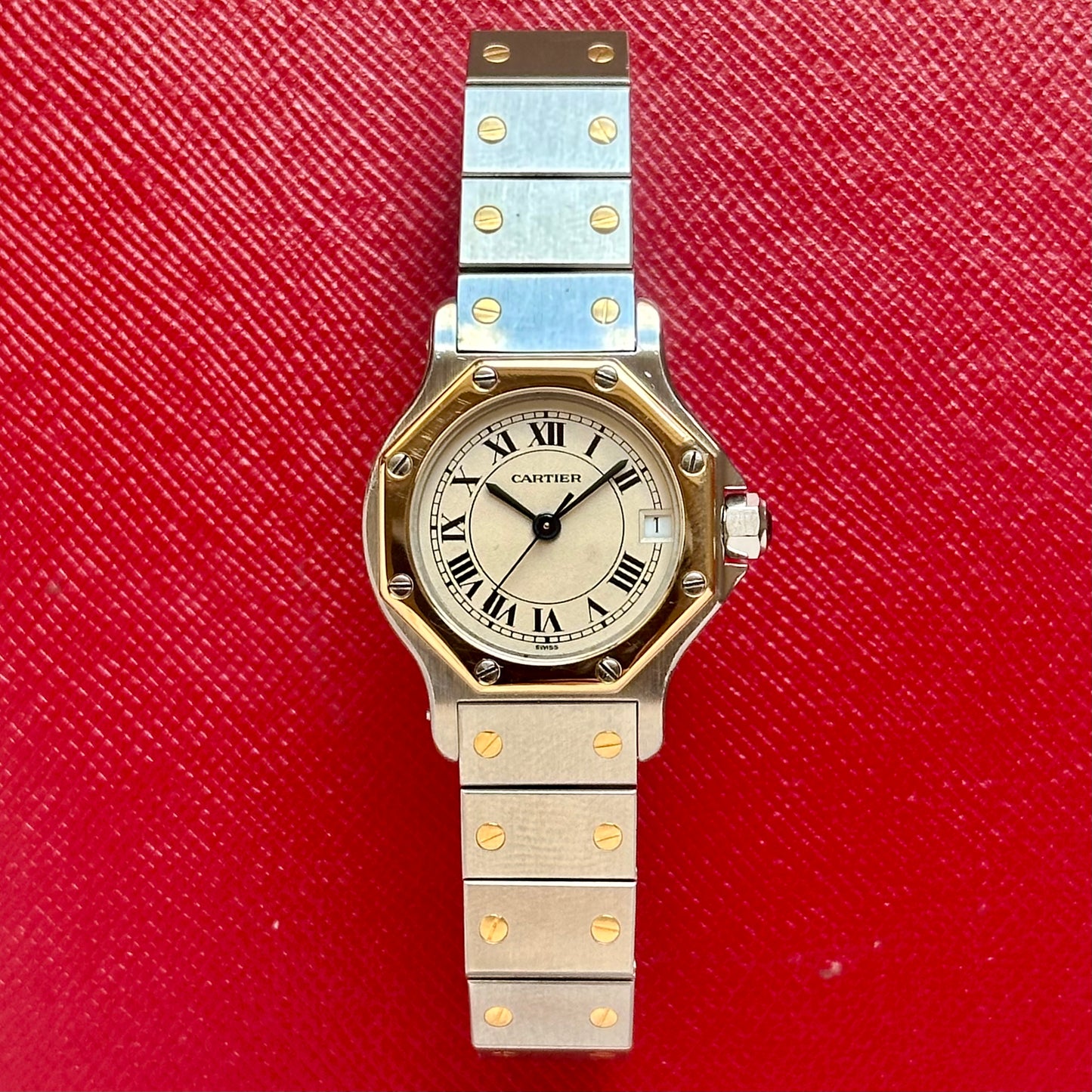 (ON HOLD) Santos Octagon Small White Romans 18K Yellow Gold Two Tone Ref 187903 1990