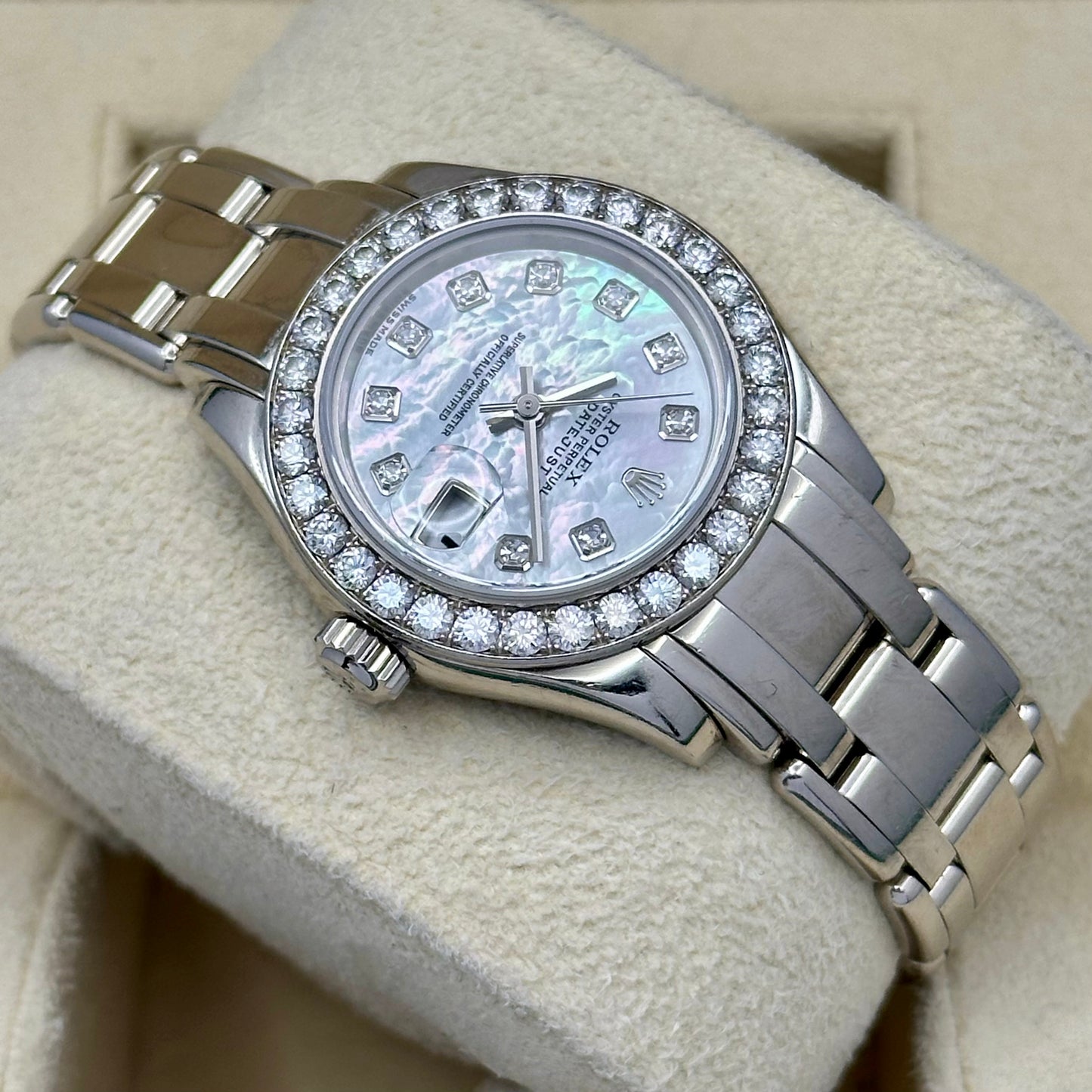 Lady-Datejust 29 Pearlmaster Factory Diamond Bezel MOP Diamond Dial Ref 80299
