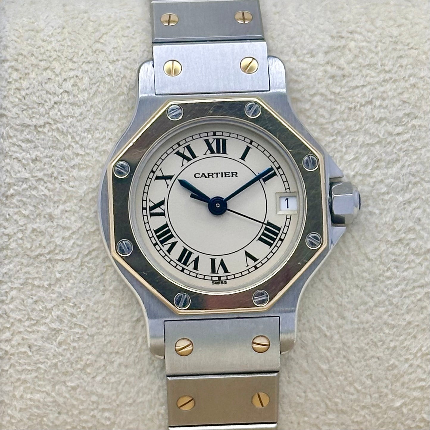 Santos Octagon Small White Romans 18K Yellow Gold Two Tone Ref 187903 1990