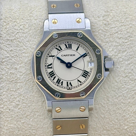 Santos Octagon Small White Romans 18K Yellow Gold Two Tone Ref 187903 1990